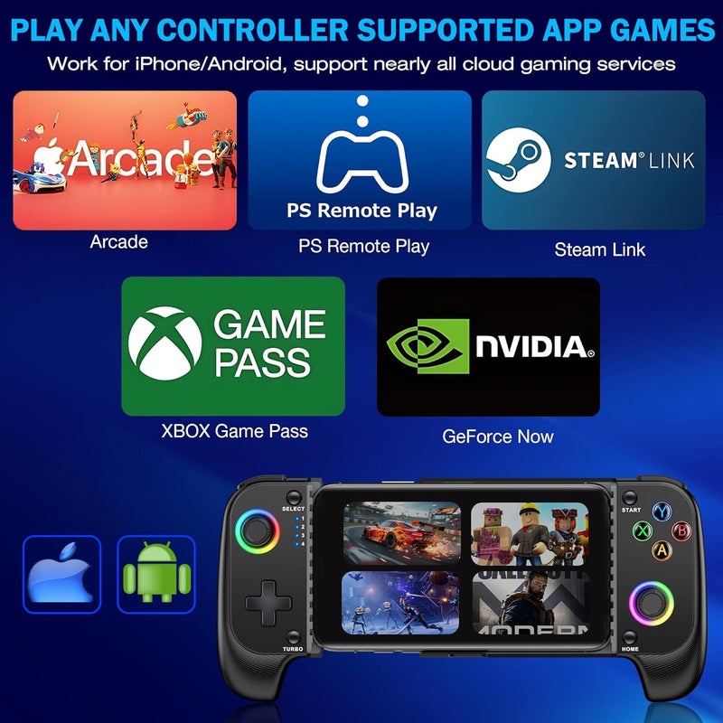 NinjaPlusOX Phone Controller for iPhone/Android with Hall Joystick, Wireless Controller for iPhone Support Xbox Game Pass, PlayStation, Steam Link, Call of Duty, Cloud Android iOS Controller - Image 3